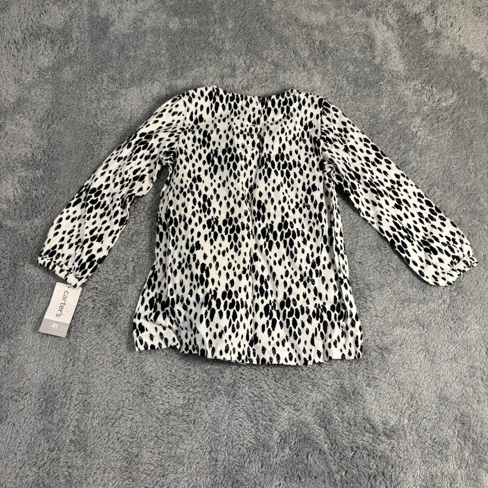 Carters Toddler Girls 4T Black White Animal Print Long Sleeve Blouse NWT